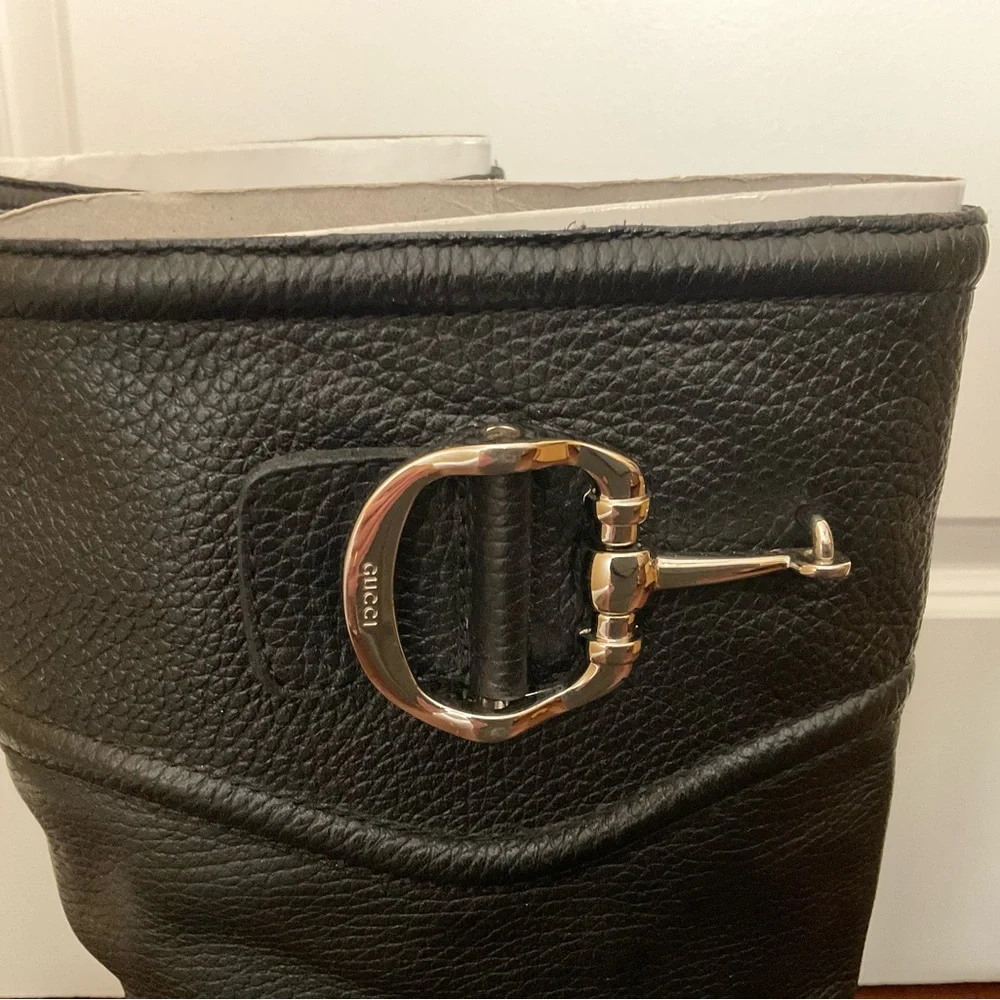 Gucci Black Leather Knee-High Riding Boots with Gold Hardware - Picture 7 of 10